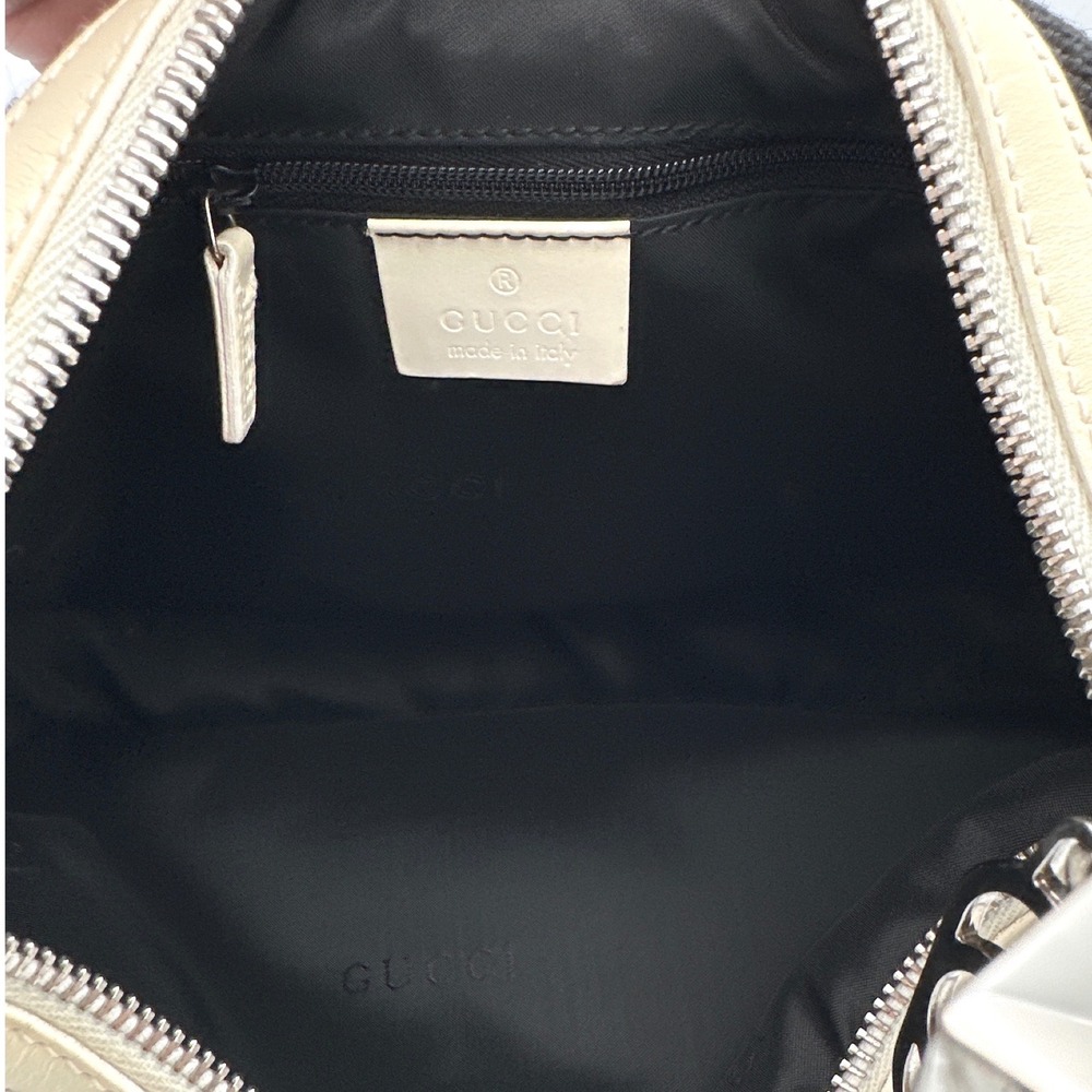 Gucci Vintage Tom Ford Era Black Canvas Purse Ivory Leather Hobo Shoulder Bag - Picture 14 of 16
